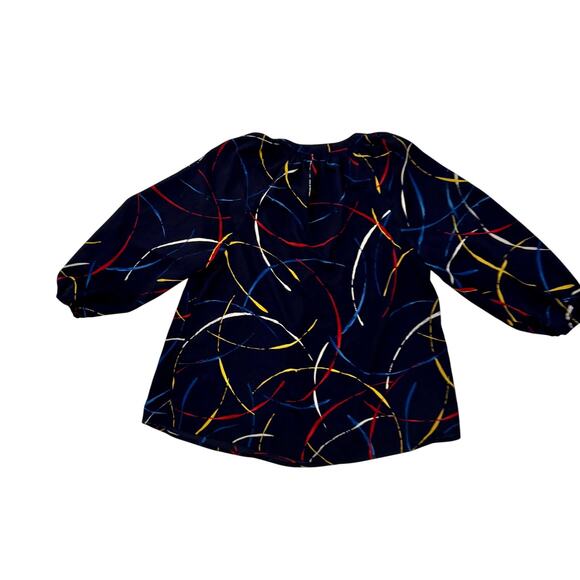 Joie Georgette Blouse Navy Blue Women’s Small Abstract Art Wear Artsy Statement - Picture 3 of 15